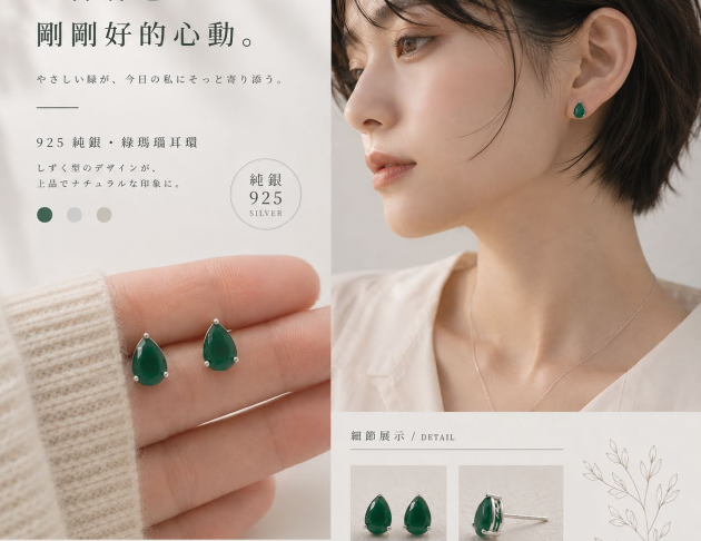 綠瑪瑙耳針